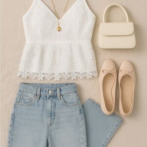 Abercrombie & Fitch white floral lace peplum cami - small - cottagecore coquette